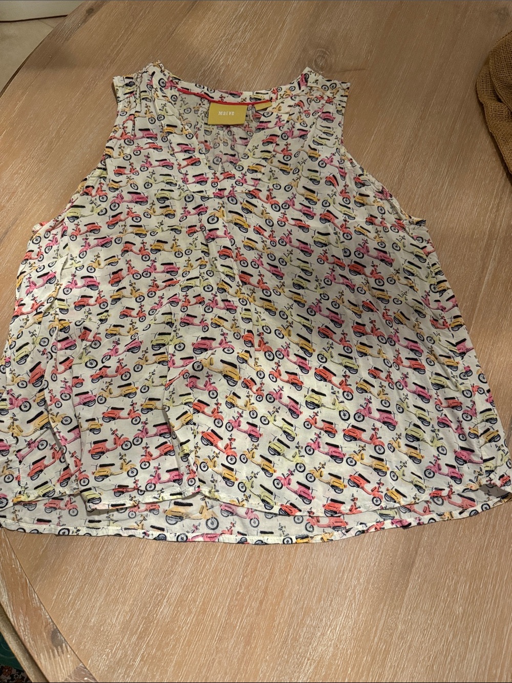 Maeve Cream Tank Top with Pink and Yellow Scooter Print